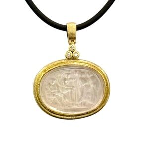 18K Green Gold Venetian Intaglio Pendant by Elizabeth Leigh - Statement Piece!